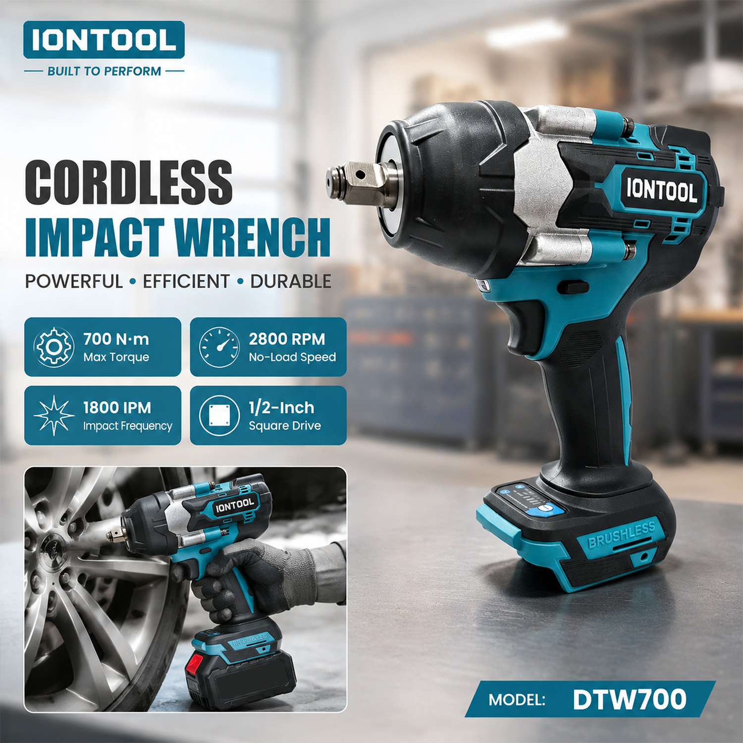 Power Tools And Engineering - IONTOOL DTW700 Antypoślizgowy Bezprzewodowy Klucz Udarowy